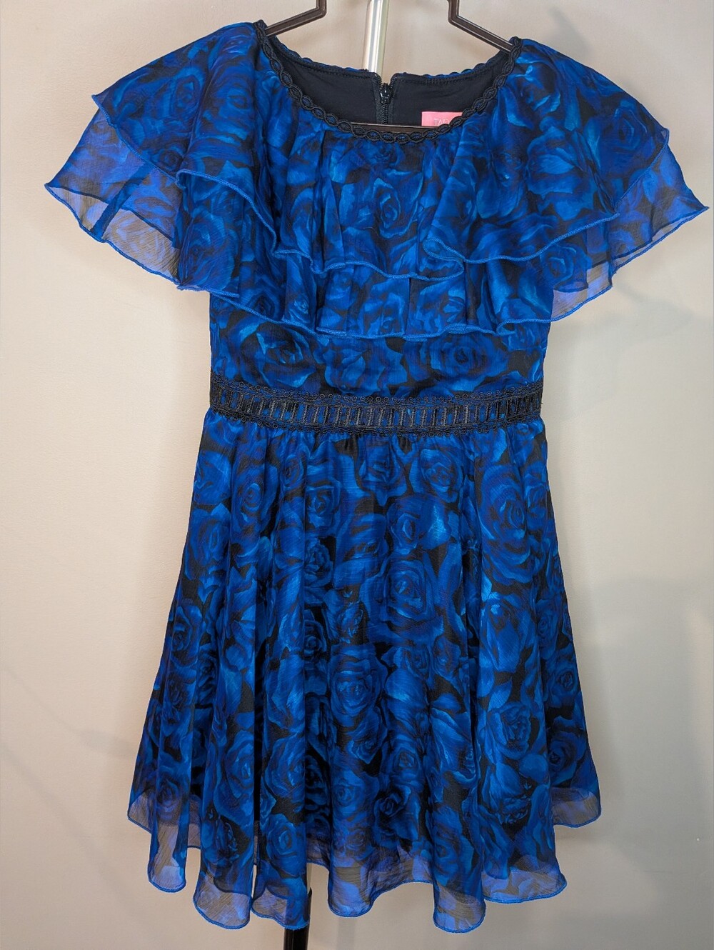 Tadashi Shoji Royal Blue Floral Ruffle Dress